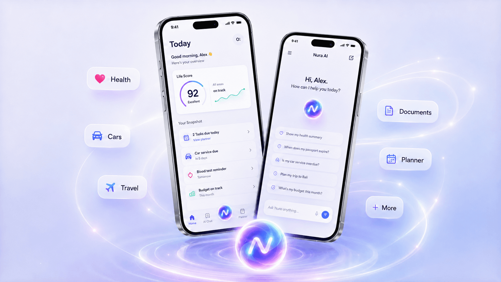 NURA AI Today dashboard with proactive alerts and AI suggestions